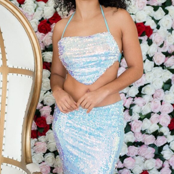 Blue Mermaid Midi Coord Two Piece Set - Picture 1 of 2